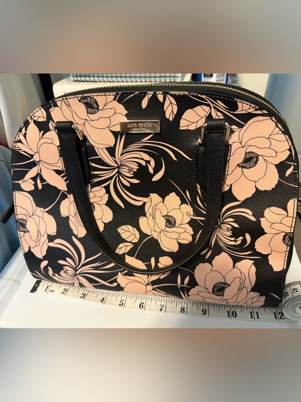 NWT kate spade Black & Blush Floral Dome Satchel - Picture 11 of 13